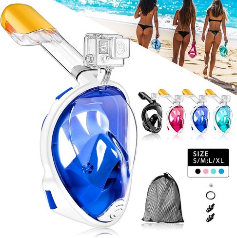 180°Full Face Snorkel Mask, Diving Mask Free Breathing Design Anti-Fogging and Anti-Leak Technology with Adjustable Head Straps for Adult Youth Kids in Saudi Arabia