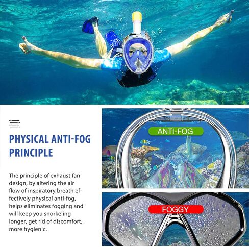 180°Full Face Snorkel Mask, Diving Mask Free Breathing Design Anti-Fogging and Anti-Leak Technology with Adjustable Head Straps for Adult Youth Kids in Saudi Arabia