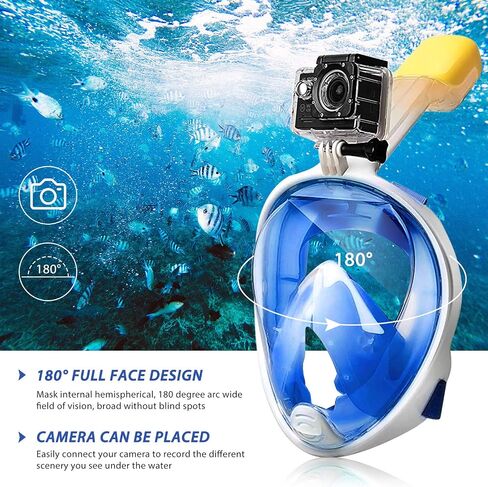180°Full Face Snorkel Mask, Diving Mask Free Breathing Design Anti-Fogging and Anti-Leak Technology with Adjustable Head Straps for Adult Youth Kids in Saudi Arabia