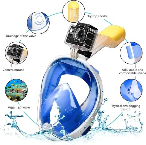 180°Full Face Snorkel Mask, Diving Mask Free Breathing Design Anti-Fogging and Anti-Leak Technology with Adjustable Head Straps for Adult Youth Kids in Saudi Arabia