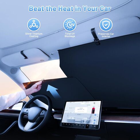 مظلة شمسية للزجاج الأمامي قابلة للسحب مع حجم قابل للتعديل - أقنعة شمسية كبيرة تناسب الزجاج الأمامي لنماذج مختلفة مع أكواب الشفط، وتحجب الأشعة فوق البنفسجية والعزل الحراري للشمس in Kuwait