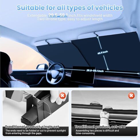 مظلة شمسية للزجاج الأمامي قابلة للسحب مع حجم قابل للتعديل - أقنعة شمسية كبيرة تناسب الزجاج الأمامي لنماذج مختلفة مع أكواب الشفط، وتحجب الأشعة فوق البنفسجية والعزل الحراري للشمس in Kuwait