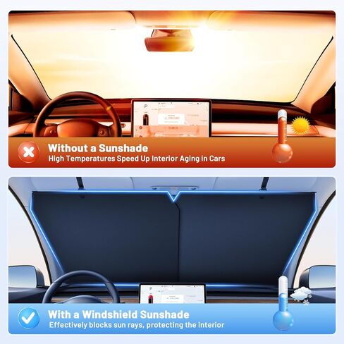 مظلة شمسية للزجاج الأمامي قابلة للسحب مع حجم قابل للتعديل - أقنعة شمسية كبيرة تناسب الزجاج الأمامي لنماذج مختلفة مع أكواب الشفط، وتحجب الأشعة فوق البنفسجية والعزل الحراري للشمس in Kuwait