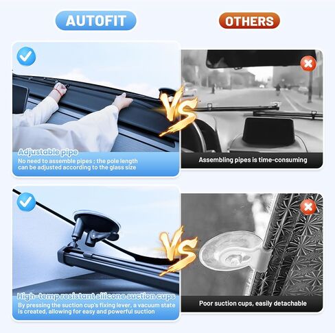 مظلة شمسية للزجاج الأمامي قابلة للسحب مع حجم قابل للتعديل - أقنعة شمسية كبيرة تناسب الزجاج الأمامي لنماذج مختلفة مع أكواب الشفط، وتحجب الأشعة فوق البنفسجية والعزل الحراري للشمس in Kuwait