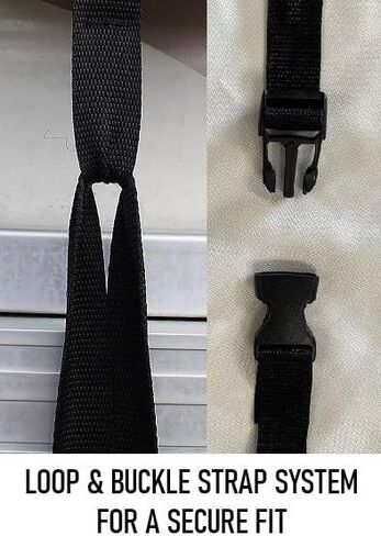 غطاء قارب عائم/سطح السفينة من القماش الجديد 1200D باللون البيج بطول 20 قدمًا VORTEX Ultra 5 سنوات، مرن، نظام حزام، يناسب مساحة السطح الطويلة من 18'1 بوصة إلى 20 بوصة، حتى 102 بوصة in Kuwait