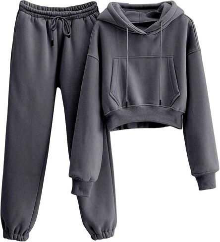 المرأة الصوف 2 قطعة ملابس رياضية المحاصيل مقنعين البلوز البلوز ركض Sweatpants رياضية مجموعة in Saudi Arabia