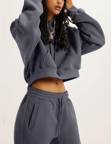 المرأة الصوف 2 قطعة ملابس رياضية المحاصيل مقنعين البلوز البلوز ركض Sweatpants رياضية مجموعة in Saudi Arabia