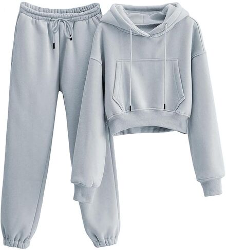 المرأة الصوف 2 قطعة ملابس رياضية المحاصيل مقنعين البلوز البلوز ركض Sweatpants رياضية مجموعة in Saudi Arabia