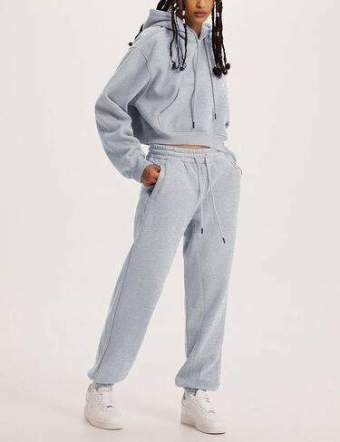المرأة الصوف 2 قطعة ملابس رياضية المحاصيل مقنعين البلوز البلوز ركض Sweatpants رياضية مجموعة in Saudi Arabia