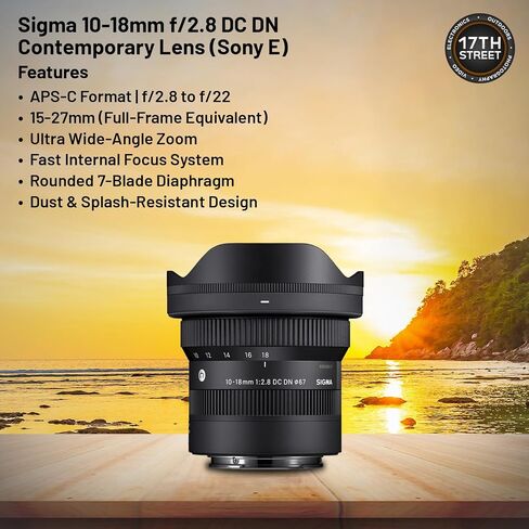 عدسة سيجما 10-18 ملم f/2.8 DC DN Sony E Mount المعاصرة | تكبير بزاوية واسعة جدًا مع فلتر حماية من الأشعة فوق البنفسجية مقاس 67 مم من Tiffen، وحقيبة ظهر لكاميرا Waith وبطاقة ذاكرة Extreme PRO UHS-I SDXC سعة 64 جيجابايت (مجموعة الحزمة) in Saudi Arabia