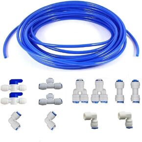 MATTOX 1/4" Quick Connect Water Purifiers Tube Fittings for RO Water Reverse Osmosis System Pack Of 12（Ball Valve+Y+L+I+T Type）+5 meters（15 feet） tubing hose pipe for RO Water Reverse Osmosis System