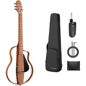 غيتار صامت صامت للسفر: غيتار صوتي كهروضوئي محمول مع حقيبة أزعج مدمجة في موالف جيتار كيت مجموعة الماهوغوني مع إطارات قابلة للإزالة in Kuwait