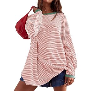 Tankaneo Womens كبير الحجم القمصان مخططة غير رسمية طاقم بلوك بلوك تونك قمم فضفاضة مناسبة للبلوزات