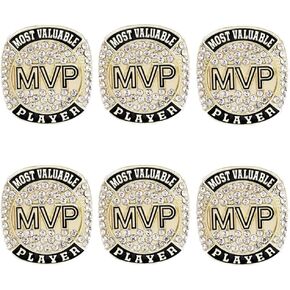 6 pcs MVP Ring Baseball Football Basketball Class High School College Ice Hockey Sport Championship Trophy Ring for Winner Tournament Team Award Gift