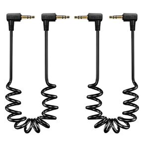 3.5mm TRS Patch Cable for Rode Microphone, DJI Mic 2 Camera - Right-Angle Coiled Audio AUX Cord Adapter Black, 2-Pack