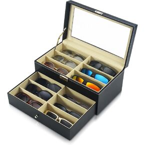 Sunglasses Organizer Display Case - Sunglass Organizer for Women Men See-through Display Case Multiple Pairs Glasses Holder Stand 2-layer Eyeglass Jewelry Watch Collection Box with 16 Slot