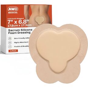 Bordered Sacrum Silicone Foam Dressing for Wound Care - Bed Sore Bandages - Waterproof and Breathable Silicone Bandages, Sacral Foam Dressing Absorbs Moderate to High Exudate - 5 per Box (9" x 9")