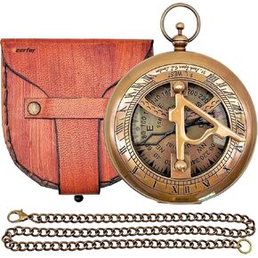 Nautical Sunclock Compass Handmade Solid Brass Vintage Style Sundial Push Open Navigational Compass with Leather Gift Case Best for Your Loved Ones