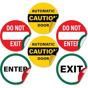 6pcs Glass Door Double Sided Stickers Variety Pack | 2pcs Caution Automatic Door, 2pcs Enter - Do Not Exit, 2pcs Exit - Do Not Enter Signs | 6" Weatherproof Vinyl Safety Decals for Indoor Outdoor Use
