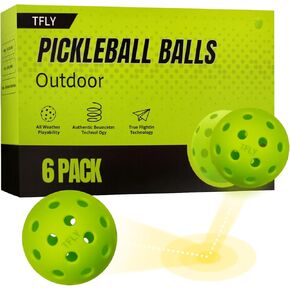 Pickleball Balls, 6 Packs 40 Holes Premium Outdoor Pickleball Balls with Great Bounce, Pickleball Accessories, Ideal for All Skill Levels