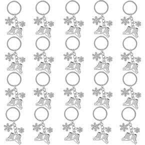Framendino, 20 Pack Skates Snowflake Keychain Ice Skating Jewelry Skater Dancing Skate Key Ring for Lover Party Favors
