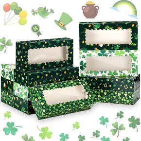Noveread 12 Pcs St. Patrick's Day Treat Boxes with Window Shamrock Printed Candy Cookie Boxes Cardboard Donut Boxes Containers Cake Pastry Pies Muffins Irish Party(12 x 5.5 x 2.5 Inch)