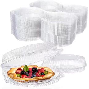 100 Pcs Disposable Pie Containers with Lid 6 Inch Plastic Pie Slice Containers Disposable Flan Containers with Lids for Transport