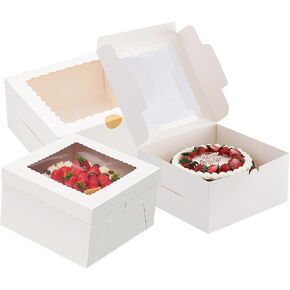 Yyaaloa 10x10x5 صناديق كعكة 20pcs 10 بوصة مع نافذة صافية مخبز الحلوى مربع مربع أبيض التخلص من الخبز صندوق الكعك معلقات الشوكولاتة زفاف عيد ميلاد فطيرة