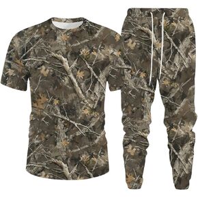 Men's 2 Piece Track Suit Set Short Sleeve Camo Shirts and Drawstring Waist Jogger Pants Matching Set