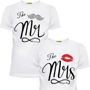 Matching Shirts Set for Couples Him and Her Mr and Mrs Husband Wife T-Shirts Black White Colors Regular Fit Outfits
