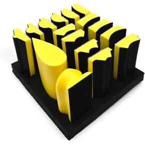 16 Piece Contoured Profile Hand Sanding Block Set with Assorted Convex & Concave Shapes for Sanding Moldings, Woodworking, Auto Body, Painting and Crafts