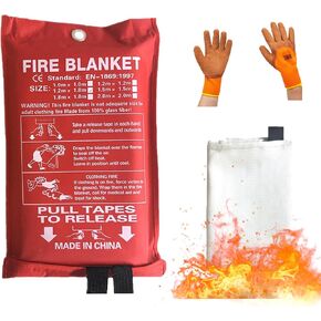 Fiberglass Fire Blanket with Flame-Retardant Cotton Tapes,Emergency Fire Blankets for Home,Kitchen,Car,Hotel,47×71Inches, with Gloves,Safety Equipment Kitchen fire Extinguisher