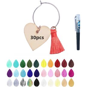 30pcs سحر النبيذ مع القلم ، وعلامات النبيذ للنظارات الجذعية ، وعلامات مشروب DIY ، وزينة الحفلات تحت عنوان النبيذ ، وهدايا سحر زجاج النبيذ لزفاف عيد الحب