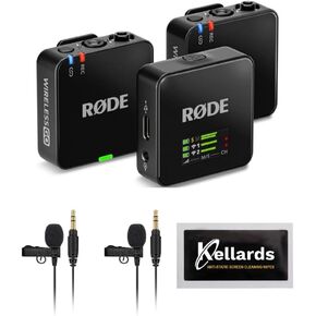 Rode Wireless GO (Gen 3) 2-Person Compact Digital Wireless Microphone Recorder Black Bundle Lavalier GO Microphone Systems (2 Pack), Kellards Cleaning Cloth