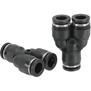 PATIKIL 5/16 inch OD Y Shape Plastic Push to Connect Fittings, 2 Pack Y Type 3 Ways Tube Connect Thread Tube Fittings Push Lock for Air Water RO System, Black