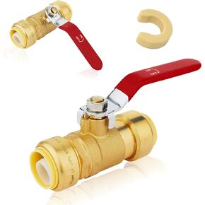 (Pack of 2) Seelink 1 Inch Push-Fit Ball Valve with Disconnect Clip Tools, Brass Shut Off Valve for Pex CPVC and Copper Pipe Connection, Red