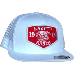 Lazy J Mens Baseball Cap Western Cowboy Ranch Wear White & White 4" Red Ranch Patch Cap