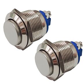 DSY 2 Pack 19mm Momentary High Round Push Button Switch IP65 Stainless Steel Metal Button Self-resetting Screw 250V 5A 1NO SPST