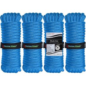 Amarine Made Double Braided Nylon Dock Lines with Loop 4840 lbs Breaking Strength (L:15 ft. D:1/2 inch Eyelet: 12 inch) 4 Pack of Marine Mooring Rope Boat Dock Lines Working Load Limit:968 lbs Blue