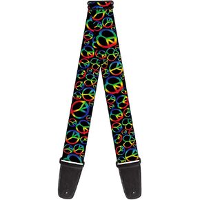 Buckle-Down GS-W31623 Guitar Strap - Peace Heart Black/Rainbow Ombre, 2" Wide & 29-54" Length