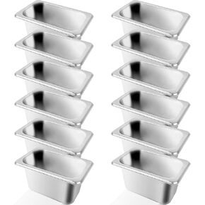 12 Pcs 1/9 Size 4 Inch Deep Hotel Pan 201 Gauge Stainless Steel Pan Steam Table Pan Commercial Catering Food Pan for Hotel Restaurant Buffet
