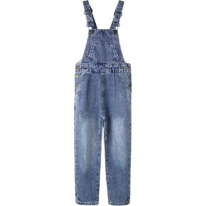 KIDSCOOL SPACE Girls Denim Overalls Pants, Fake Pocktes Simple Design Summer Jeans Dungarees