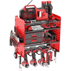 Power Tool Organizer Wall Mount 4 Layers Storage Rack for Garage Organization, Garage Tool Organizers and Storage with 4 Drill Holders, 1*Screwdriver Organizer Holder, Tool Storage Rack for Workshop