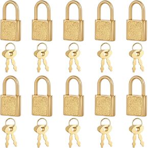 10 PCS Mini Padlock with Keys Cute Diary Padlocks, Jewelry Box Lock, Archaize Storage Lock with Key for Wooden Boxes Jewelry Box Storage Box Lockable Diary Book Decor, Gold