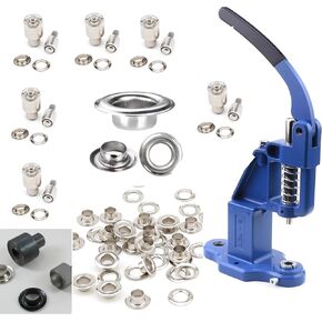 Hand Press Heavy Duty Eyelet Grommet Machine Punch Tool Kit with 7 Die Sets