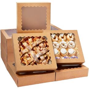 Bakepacker 20pcs Black Pie Boxes 12x12x3 inches Easy Assemble Macaroon Cookie Boxes Bakery Boxes with Window for Bakery (Auto-pop Up)