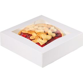 Fit Meal Prep 25 Pack 10 x 10 x 2.5 Inches Pie Boxes with Window, Square White Pastry Boxes, Auto Pop-up White Boxes for Cookies, Cakes, Muffins, Dessert, Packaging Boxes for House and Business Use