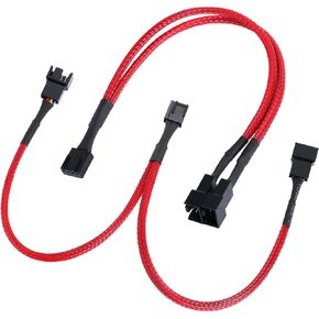 2 Pack PWM Fan Splitter Cable 4 Pin Sleeved Braided Y Splitter Computer PC Fan Power Cable 1 to 2 Converter, Extension Cable, Red