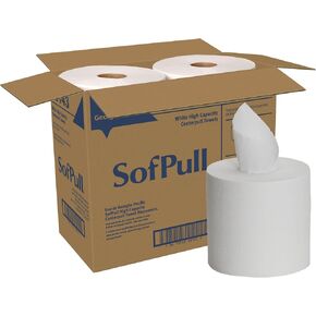 SOFPULL CENTERPULL HIGH-CAPACITY PAPER TOWELS BY GP PRO (GEORGIA-PACIFIC), 28143, WHITE, 4 ROLLS PER CASE, 567 TOWELS PER ROLL