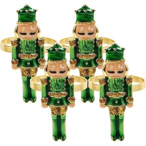 VOSAREA 4pcs Christmas Napkin Rings Festive Nutcracker Napkin Rings Cute Metal Xmas Nutcracker Napkin Holder Buckle for Christmas Party Table Decoration (Green)